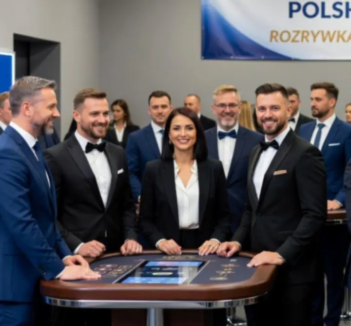 Profesjonalni krupierzy i animatorzy prowadzący gry kasynowe na wydarzeniu firmowym